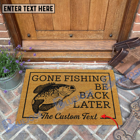 BlueJose Gone Fishing Be Back Later Crappie Fishing Custom Name Coir Doormat