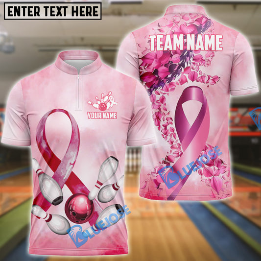 BlueJose Breast Cancer Support Bowling and Pins Personalized Name 3D Shirt