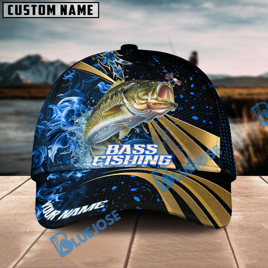 BlueJose Fishing Hooked Jump Splash Personalized Cap (Bass, Walleye, Trout, Crappie, Tuna, Marlin, Mahi-Mahi, Pike)