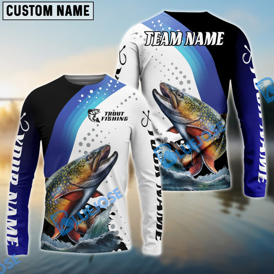 Bluejose Trout Fishing Sun Protection Jersey Blue Camo Pattern Personalized Name And Team Name Long Sweat Shirt