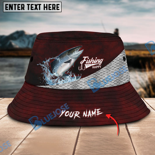 BlueJose Custom Name Salmon Fishing Red Bucket Fishing Hat