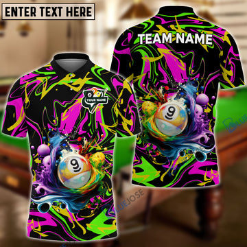BlueJose Billiards Ball 9 Graffiti Splash Paint Customized Name 3D Shirts