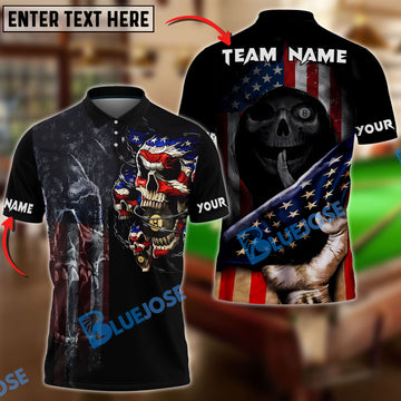 BlueJose Billiards Top Secret Skull US Flag Personalized Name, Team Name Unisex Shirt