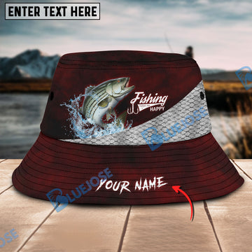 BlueJose Custom Name Striped Bass Fishing Red Bucket Fishing Hat