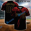 BlueJose Personalized Black Black Red-Old Gold 3D Pattern Two-Button Unisex Softball Jersey