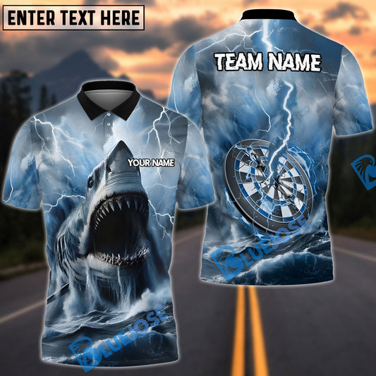 BlueJose Darts Shark and Lightning Customized Name, Team Name 3D Shirt (4 Colors)