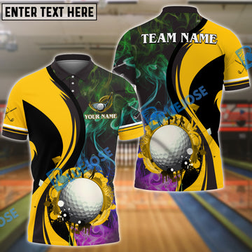 BlueJoses Smoke Pattern Yellow Colorful Golf Ball Water Flow Customized Name 3D Shirt (4 Colors)