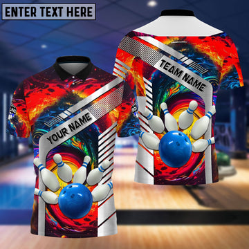 BlueJose Bowling And Pins Colorful Customized Name 3D Shirt (4 Colors)