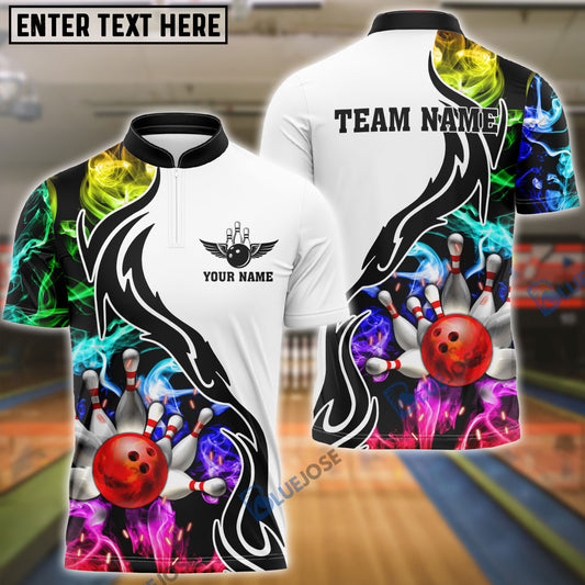 BlueJose Bowling And Pins Multicolor Smoke Pattern Customized Name 3D Shirt