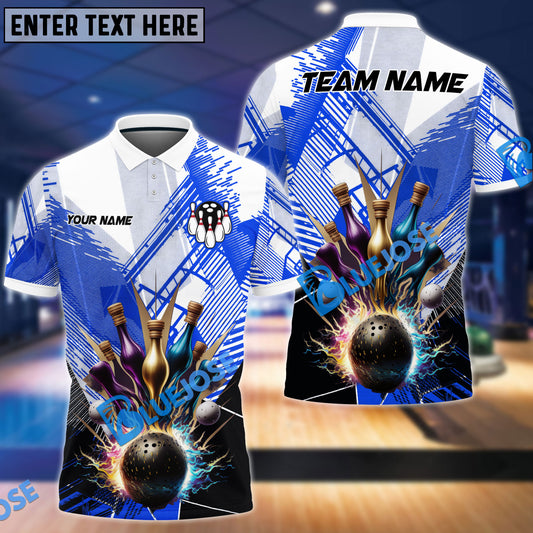 BlueJose Bowling And Pins Color Ink Customized Name 3D Shirt (4 Colors)