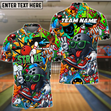 BlueJose Bowling Street Strike Graffiti Skater Style Customized Name, Team Name 3D Shirt (4 Colors)