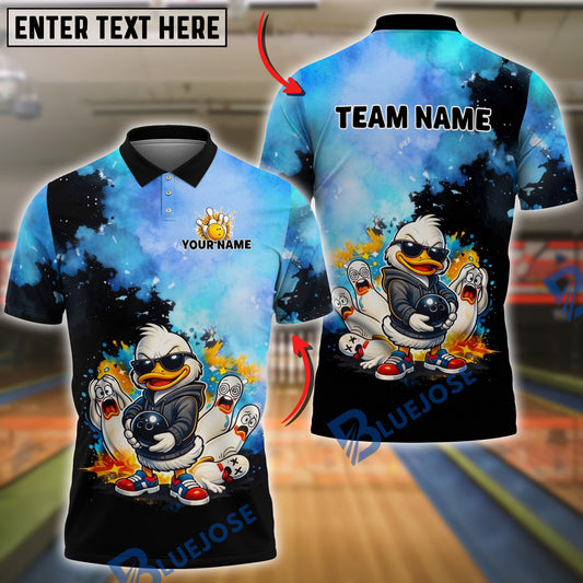 BlueJose Bowling Cool Duck And Funny Screaming Pins Customized Name, Team Name 3D Shirt
