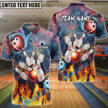 BlueJose Bowling Fire And Water Customized Name, Team Name 3D Shirt
