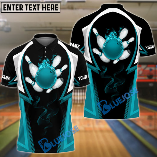 BlueJose Cyan Flame Bowling Ball Premium Customized Name 3D Shirt