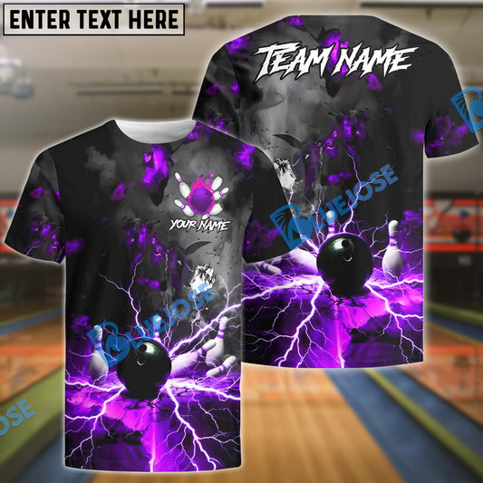 BlueJose Bowling And Pins Volcano Lava Explosion Lightning Customized Name, Team Name 3D Shirt (4 Colors)