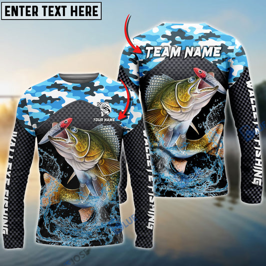 Bluejose Walleye Fishing Blue Camo Sport Custom Name & Team Name 3D Shirts