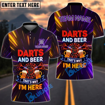 BlueJose Darts Neon Funny Quote Darts And Beer That’s Why I’m Here Personalized Name Shirt