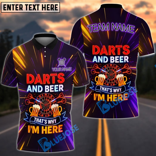 BlueJose Darts Neon Funny Quote Darts And Beer That's Why I'm Here Personalized Name Shirt