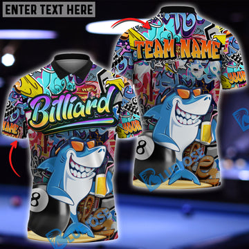 BlueJose Billiards 8 Graffiti-Style Shark Personalized Name, Team Name Shirt