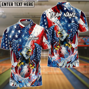 BlueJoses Bowling Eagle Color of US Flag Customized Name, Team Name 3D Shirt