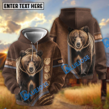 BlueJose Bear Premium Zipper Leather Pattern Personalized 3D Hoodie