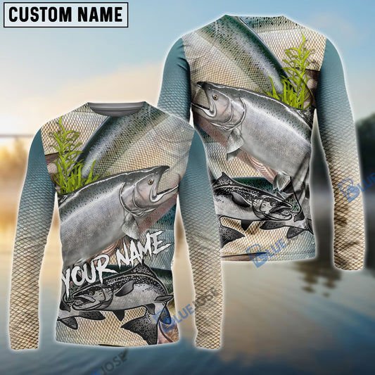 BlueJose Chinook Salmon King Salmon Fishing Scales Custom Name Fishing Shirt