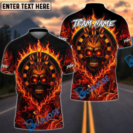 BlueJose Darts Flaming Skull Target Design Multicolor Options Personalized Name Shirt (4 Colors)