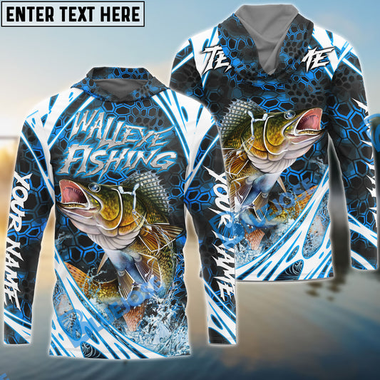 Bluejose Walleye Fishing Modern Hexagon Water Splash Custom Name & Team Name 3D Shirts