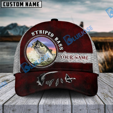 BlueJose Happy Fishing Striped Bass Fish Personalized Cap