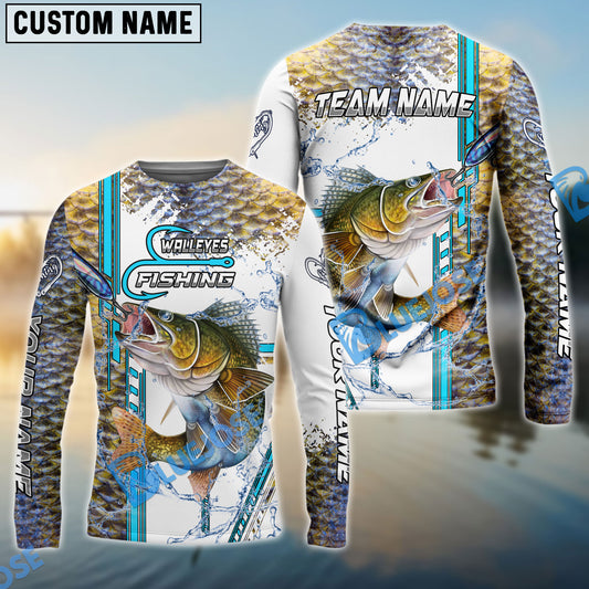 Bluejose Walleye Fishing Blue Line Skin Fish Pattern Sun Protection Personalized Name And Team Name 3D Shirts