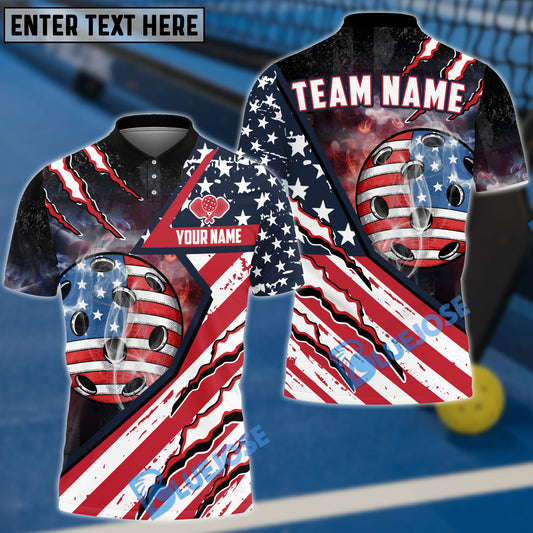 BlueJose Pickleball American Flag Patriot Personalized Name, Team Name Unisex Shirt