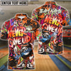 BlueJose Bowling And Pins Funny Never Give Up Graffiti Pattern Customized Name, Team Name 3D Shirt (4 Colors)