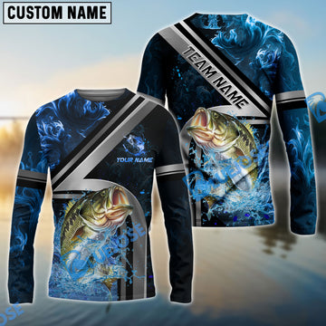 Bluejose Bass Fishing Ocean Wave Power Custom Name & Team Name 3D Shirts