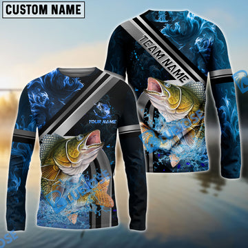 Bluejose Walleye Fishing Ocean Wave Power Custom Name & Team Name 3D Shirts