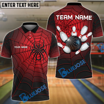 BlueJose Bowling And Pins Spider Web Customized Name, Team Name 3D Shirt (4 Colors)