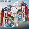 Bluejose Bass Fishing American Flag Red Blue Seawave Custom Name & Team Name 3D Shirts