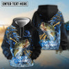 Bluejose Bass Fishing Hooked Jump Splash Custom Name & Team Name 3D Shirts