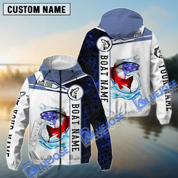 Bluejose Redfish Fishing Blue Camo American Flag Custom Name Windbreaker Jacket