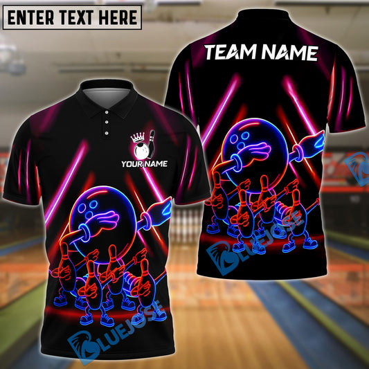 BlueJose Bowling Neon Dabbing Ball & Pins Customized Name, Team Name 3D Shirt (4 Colors)