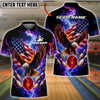 BlueJose Bowling Eagle American Flag Purple Smoke Explosion Customized Name, Team Name 3D Shirt