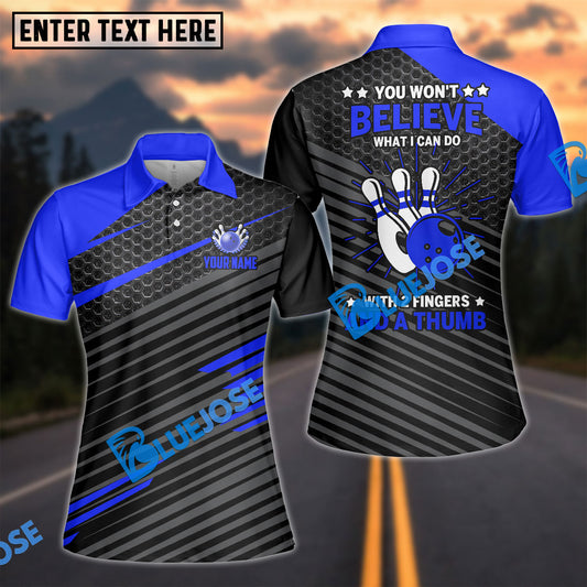 BlueJose Blue & Black Funny Bowling Personalized All Over Printed Shirt For Women