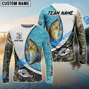 Bluejose Crappie Fishing White Skin Diagonal Custom Name & Team Name 3D Shirts