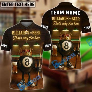 BlueJose Billiards Ball 8 Beer Crown Pool Tee Funny Bar Player Personalized Name, Team Name Unisex Shirt