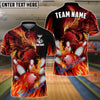 BlueJose Bowling And Pins Flame Phoenix Customized Name 3D Shirt (4 Colors)
