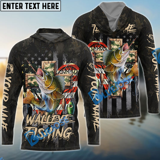 Bluejose Walleye Fishing American Flag Camo Cross Gear Custom Name & Team Name 3D Shirts