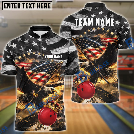 BlueJose Bowling And Pins Patriotic King American Eagle Customized Name, Team Name 3D Shirt