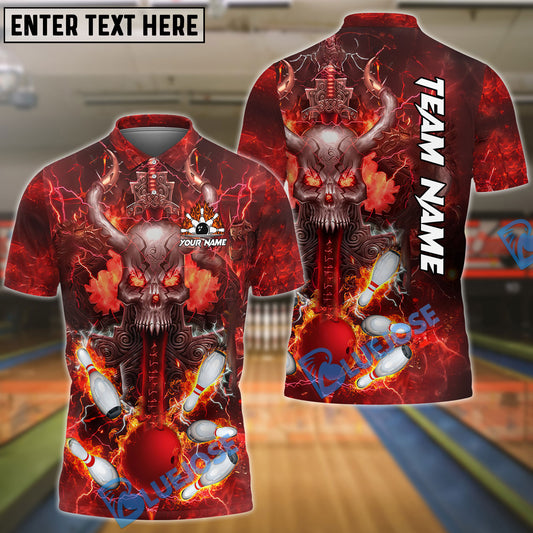 BlueJose Bowling And Pins Flame Skull Warrior Customized Name 3D Shirt (4 Colors)