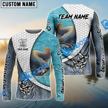 Bluejose Catfish Fishing White Skin Diagonal Custom Name & Team Name 3D Shirts