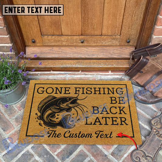 BlueJose Gone Fishing Be Back Later Catfish Fishing Custom Name Coir Doormat