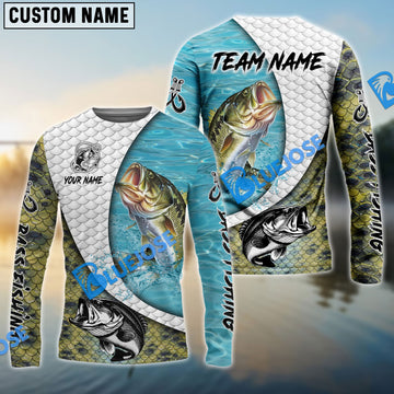 Bluejose Bass Fishing White Skin Diagonal Custom Name & Team Name 3D Shirts